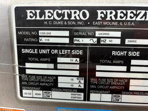 ELECTRO FREEZE Soft Serve/Yogurt Freezer w/ 2 Heads & (2) 2 HP, CS5-242
 - Image 3 of 6
