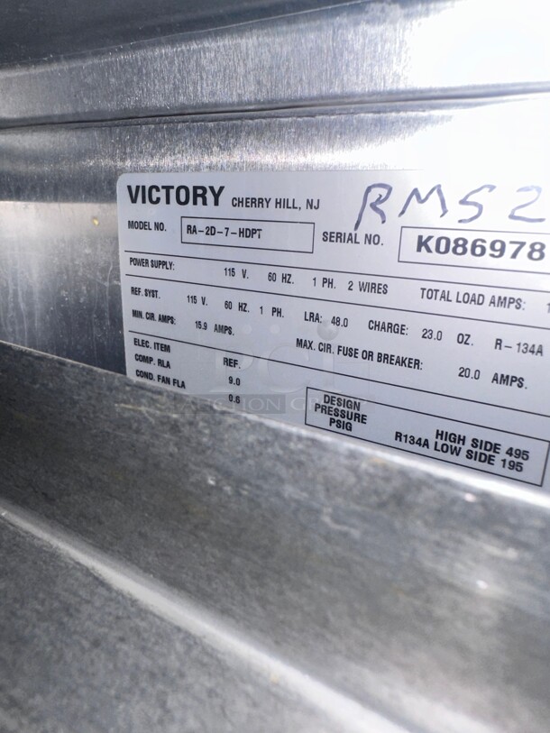 Victory RA-2D-7 53" W Four-Section Four Door Reach-In Refrigerator 115 Volt Tested and Working - Image 6 of 8
