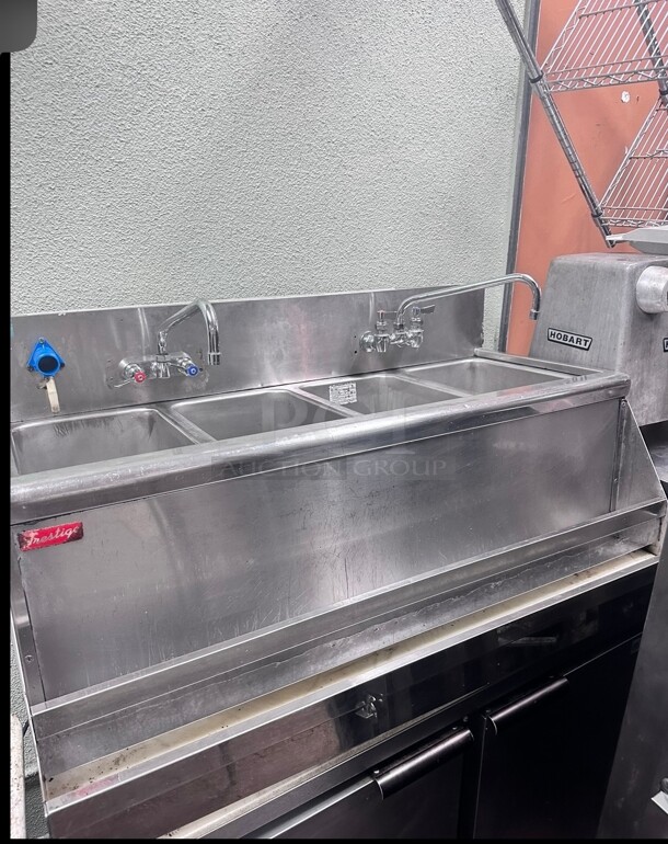 Commercial Heavy Duty 48 inch Stainless Steel 4 Compartment Bar Sink NSF - Image 2 of 5