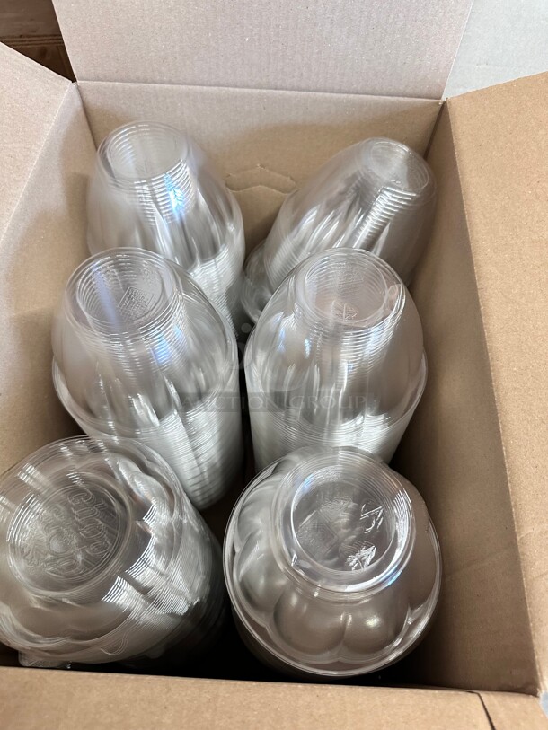 One Lot A Box Of Clear Plastic Salad Bowls Wit Covers - Image 1 of 5