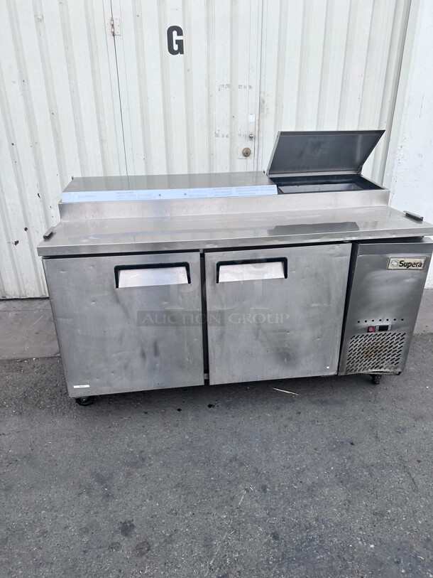 Certified Working! Supera  67 inch Double Section Refrigerated Pizza Prep Table Stainless interior & exterior NSF 115 Volt - Image 2 of 6