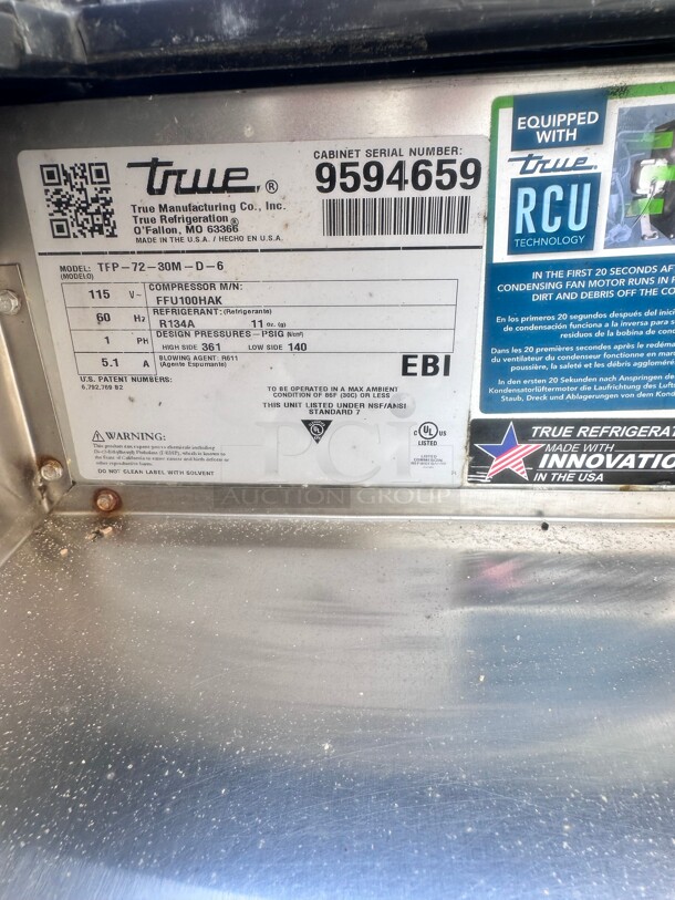 Late Model True TFP-72-30M-D-6 72" Sandwich/Salad Prep Table w/ Refrigerated Base, 115v Working - Image 8 of 11