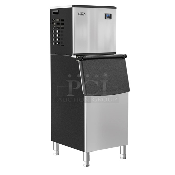 BRAND NEW SCRATCH AND DENT! Koolmore 25 In. Stainless-Steel Commercial Ice Maker With Full Cube Production + 200-Lb Ice Storage Bin, 420 Lbs/24h