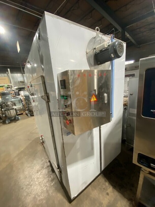 AMAZING! BRAND NEW! NEVER USED! Solid Stainless Steel Commercial 2 Door Roll In Rack Smoker Box! With Racks And Pans Included! - Image 3 of 10