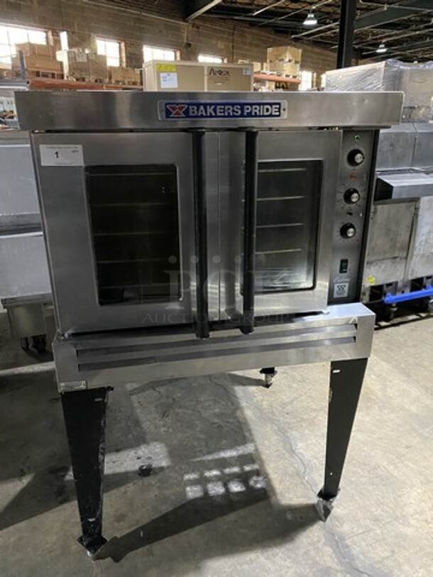 WOW! Bakers Pride Cyclone Series Natural Gas Powered Heavy Duty Commercial Single Convection Oven! All S.S.! With 2 View Through Doors! With 5 Metal Racks! On Legs!  - Image 1 of 7