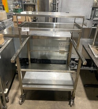 Stainless Steel Work Center With Double Over Head Shelf! On Casters!
