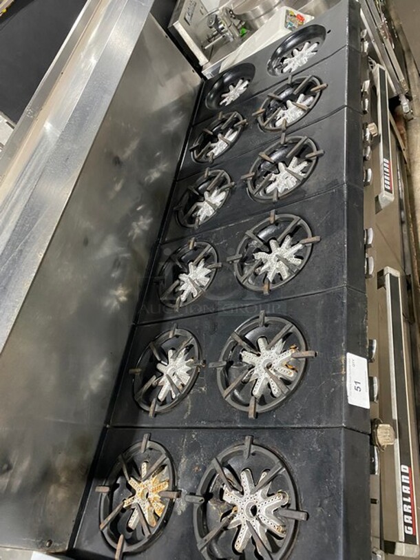 AMAZING FIND! Garland Natural Gas Powered 12 Burner Stove! With 2 Full-Sized Ovens! With Metal Oven Racks! With Raised Back Splash & Salamander Shelf! Stainless Steel! On Casters! - Image 3 of 9