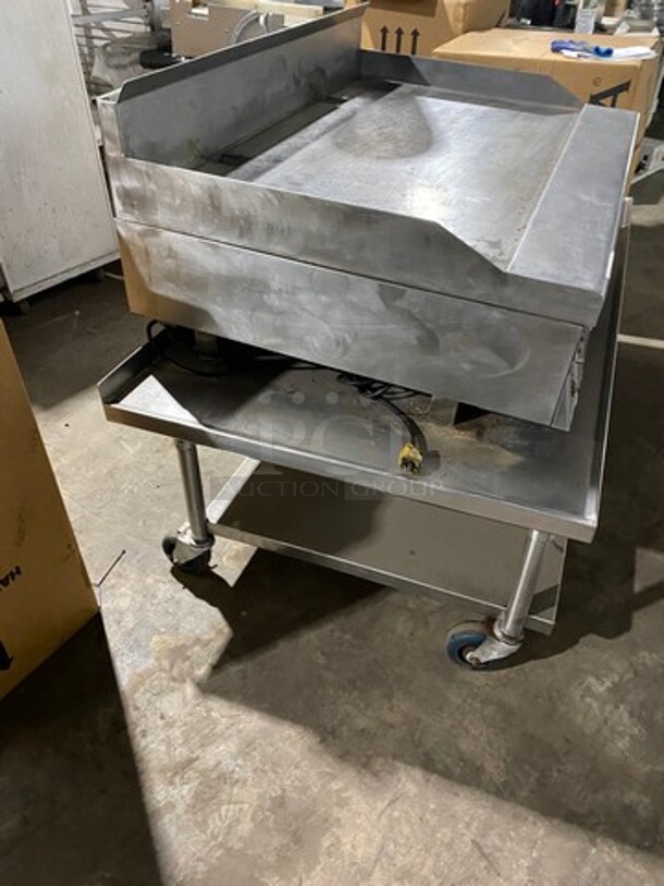 Garland Commercial Countertop Gas Powered Flat Griddle! With Back And Side Splashes! On Equipment Stand! With Storage Space Underneath! All Stainless Steel! On Casters! - Image 3 of 8