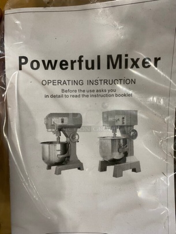 AWESOME! BRAND NEW! IN THE CRATE! Commercial Planetary Mixer! With Whisk, Paddle And Spiral Hook Attachment! With Mixing Bowl And Bowl Guard! Stainless Steel! Model: WGB30 110V - Image 4 of 10