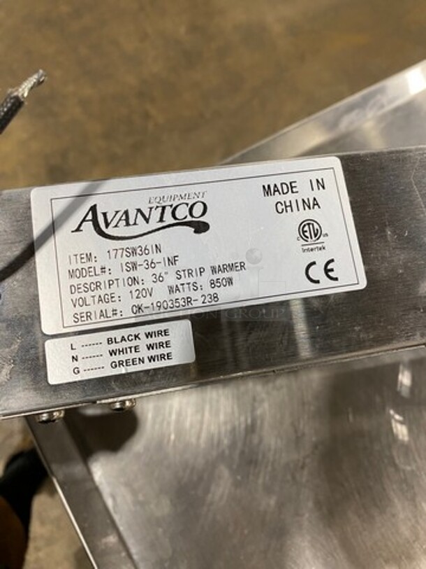 NEW! IN THE BOX! Avantco Commercial Heated Shelf Strip Warmer! Solid Stainless Steel! Model: ISW36INF SN: CK190353R238 120V - Image 6 of 8