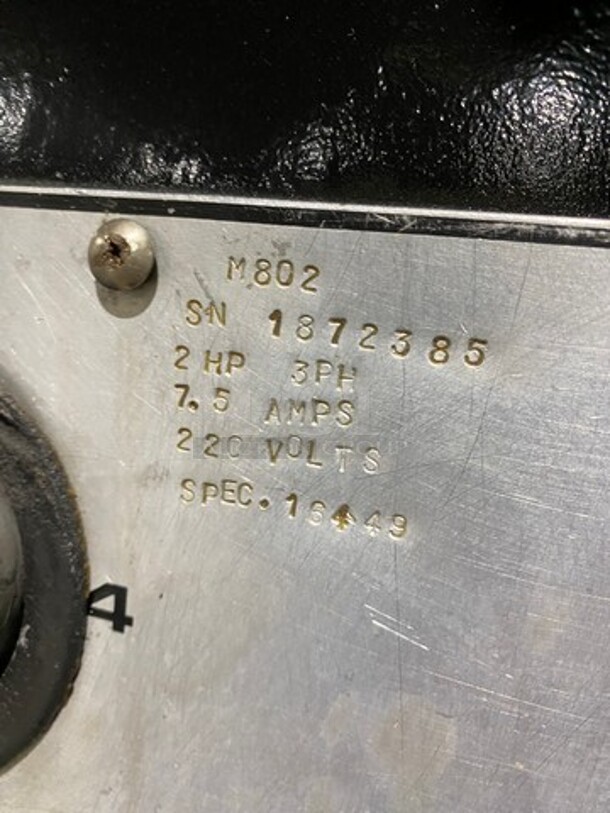 NICE! Hobart Commercial Floor Style 80QT Planetary Mixer! With Mixing Bowl! With Spiral Hook Attachment! Model: M802 SN: 1872385 220V 60HZ 3 Phase! Working When Removed! - Image 6 of 9