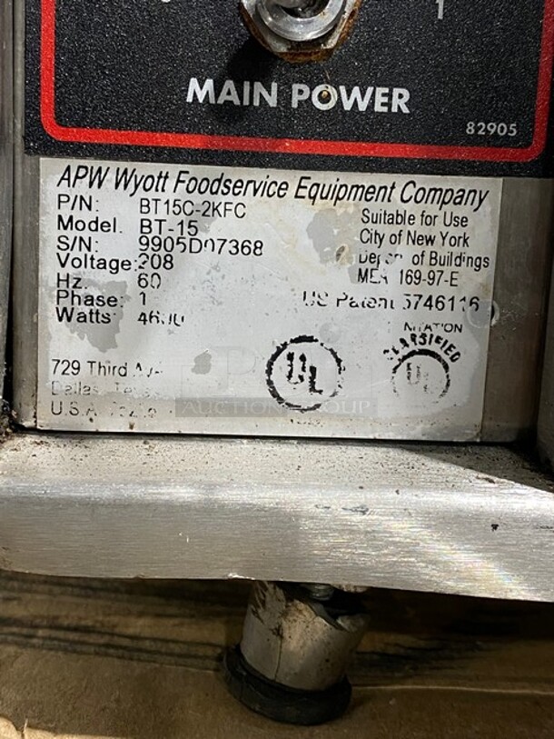 APW Wyott Commercial Countertop Conveyor Toaster Oven! All Stainless Steel! Model: BT15 SN: 9905D07368 208V 60HZ 1 Phase - Image 10 of 10