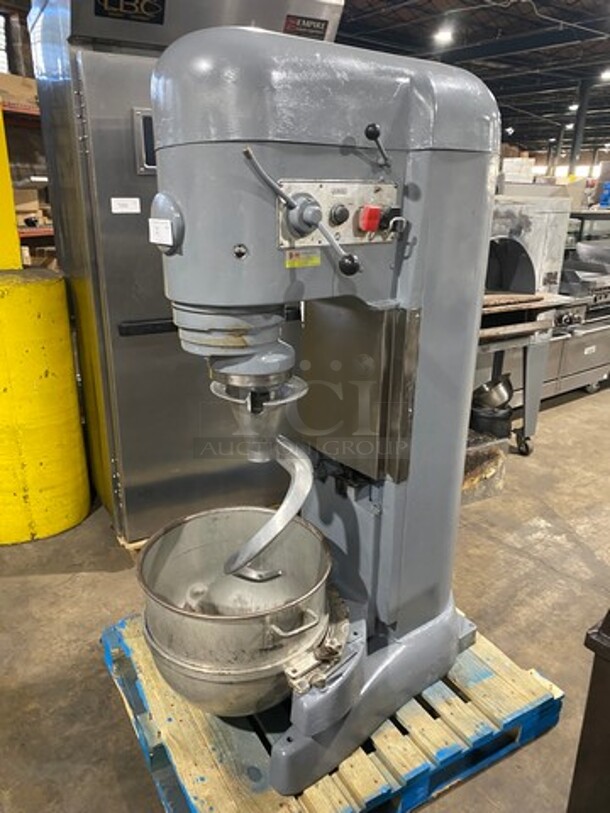 Hobart Commercial Floor Style 140 QT Planetary Mixer! With 80QT Reducer Ring, 80QT Mixing Bowl! With 80QT Spiral Hook Attachment! Working When Removed! 200V 3PH  - Image 3 of 8