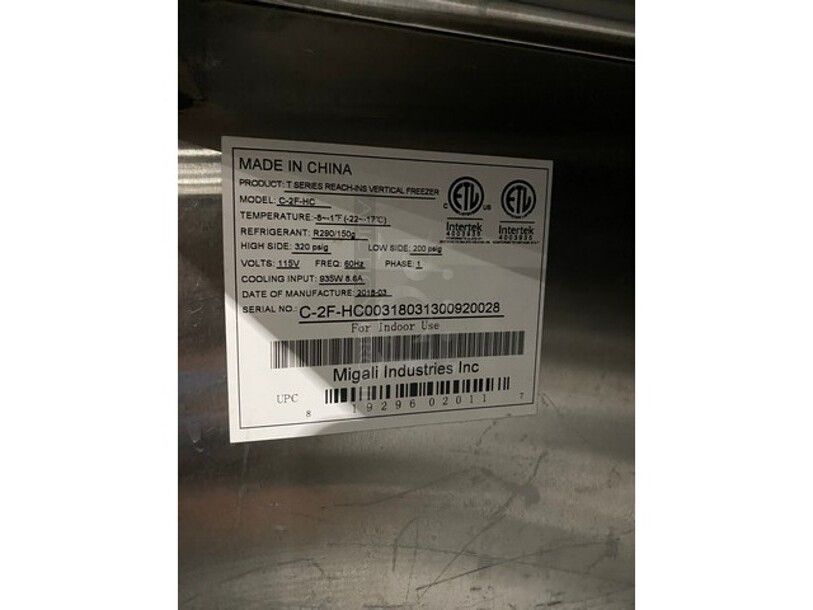 Migali Commercial 2 Door Reach In Freezer! All Stainless Steel! With Poly Coated Racks! Model C2FHC Serial C2FHC00318031300920028! 115V 1Phase! On Casters! - Image 6 of 10