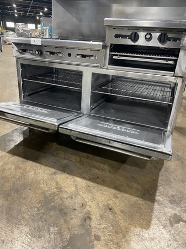 Imperial Commercial Natural Gas Powered 6 Burner Stove With Right Side Flat Griddle! Griddle Has Side Splashes! With Raised Back Splash And Salamander Shelf! With 2 Oven Underneath! Metal Oven Racks! All Stainless Steel! On Casters! - Image 8 of 11