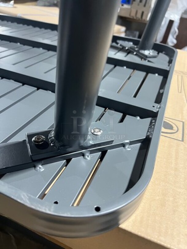Brand New In The Box! DT All Alluminum Dark Gray Slats Dining Table! 30" By 48" With Legs! Perfect For Outdoors!  - Image 8 of 8