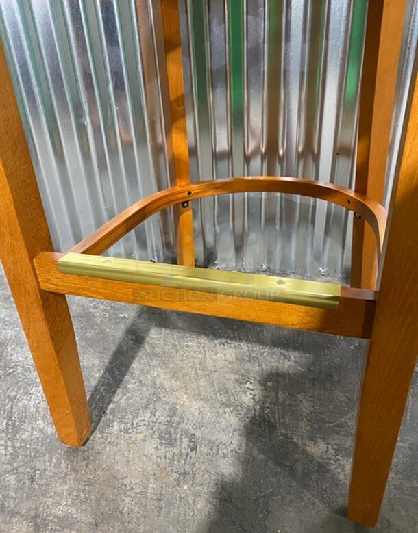 NICE!  NEW! Premium Us Made Vertical Slat Wood Bar Stool! With Black Vinyl Seat! 2x Your Bid! - Image 6 of 7