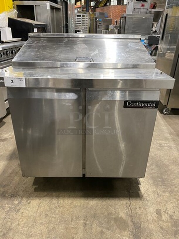 Continental Commercial Refrigerated Sandwich Prep Table! With 2 Door Underneath Storage Space! All Stainless Steel! On Casters! Model: SW3615M SN: 1487851 115V 60HZ 1 Phase! Working When Removed! 