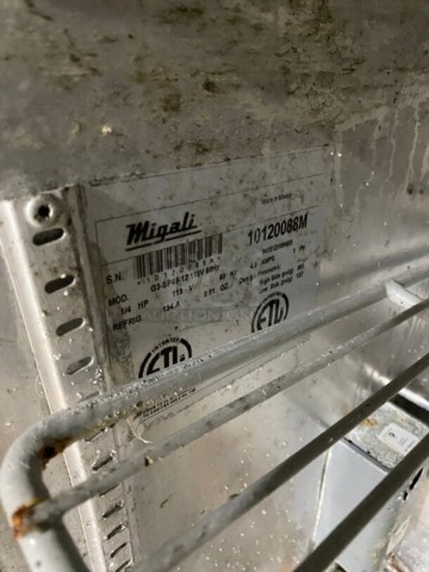 Migali Commercial Refrigerated Mega Top Sandwich Prep Table! With 2 Door Storage Space Underneath! Poly Coated Racks! All Stainless Steel! On Casters! Model: G3SP4812 SN: 10120088M 115V 60HZ 1 Phase - Image 7 of 9
