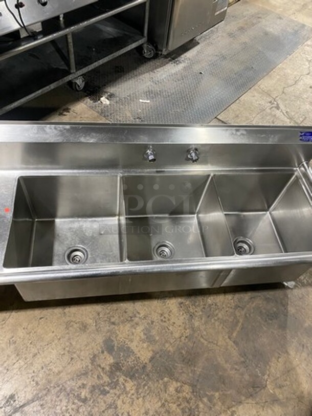 L & J Commercial 3 Compartment Dish Washing Sink! With Single Side Drain Board! With Back Splash! With Jet Assembly Spray! All Stainless Steel! - Image 5 of 10