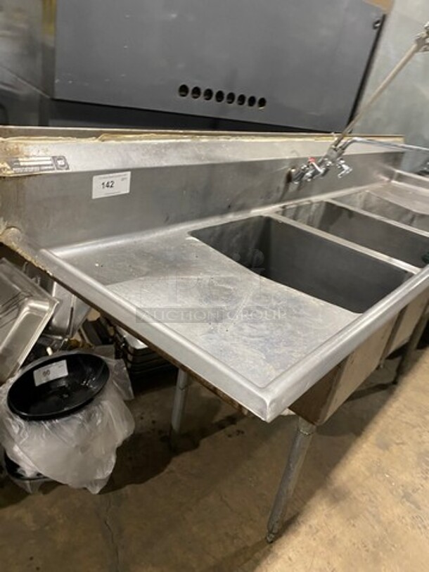 BK Resources Heavy Duty  All Stainless Steel 3 Compartment Dishwashing Sink! With Dual Drain Boards! With Jet Spary Assembly! On Legs!  - Image 3 of 8