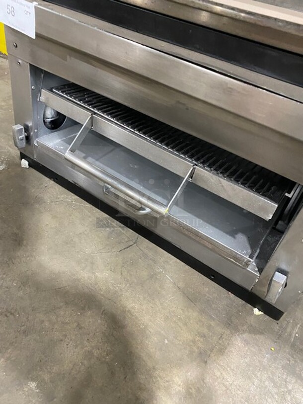 Commercial Countertop Natural Gas Powered Flat Top Griddle And Cheese Melter Combo! With Back And Side Splashes! All Stainless Steel! - Image 6 of 8