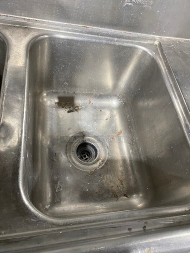 Commercial 3 Compartment Dish Washing Sink! With Dual Side Drain Board! With Faucet And Handles! With Back Splash! All Stainless Steel! With Legs! - Image 5 of 8