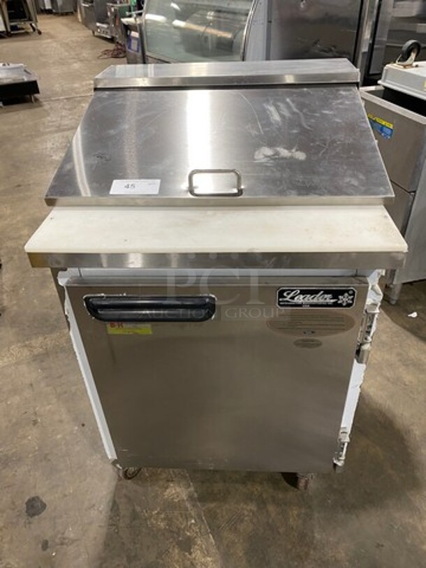  Leader Commercial Refrigerated Mega Top Sandwich Prep Table! With Commercial Cutting Board! With Single Door Underneath Storage Space! All Stainless Steel! On Casters! MODEL ESLM27SC SN:NP10M2704