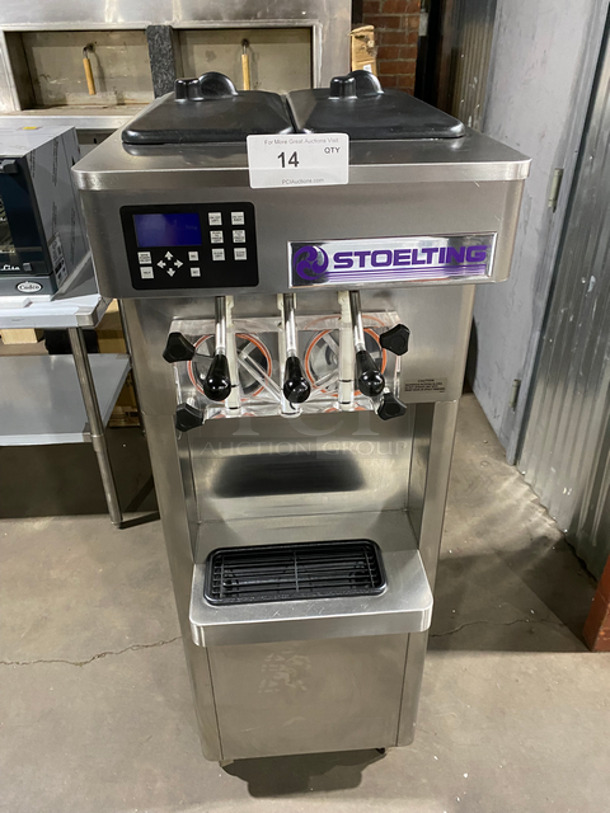 NICE! LATE MODEL! Stoelting Commercial Air Cooled 2 Flavor Soft Serve Ice Cream/Yogurt Machine! All Stainless Steel! On Casters! Model: F231309I2AD1 SN: 4210706J 208/240V 60HZ 3 Phase