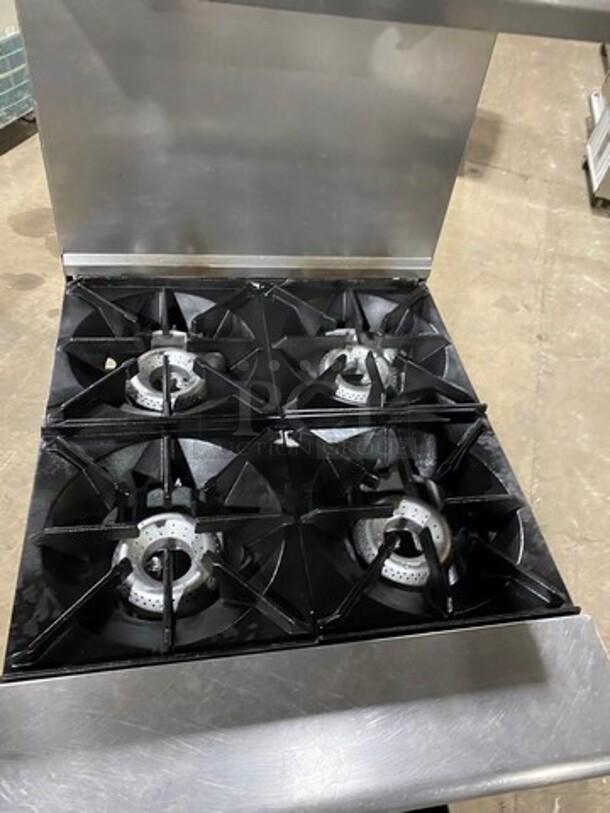 American Range Commercial Natural Gas Powered 4 Burner Stove! With Raised Back Splash And Salamander Shelf! With Oven Underneath! All Stainless Steel! On Legs! - Image 5 of 9