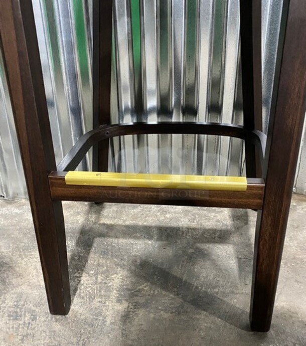 NICE! BRAND NEW!  Square Back Walnut Solid Wood Restaurant Bar Stool With Black Vinyl Seat! 2x Your Bid! - Image 6 of 7
