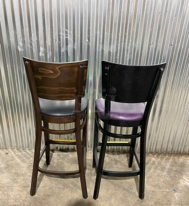 NICE! BRAND NEW!  Square Back Solid Wood Restaurant Bar Stool With vinyl Seats! 2x Your Bid! - Image 3 of 10