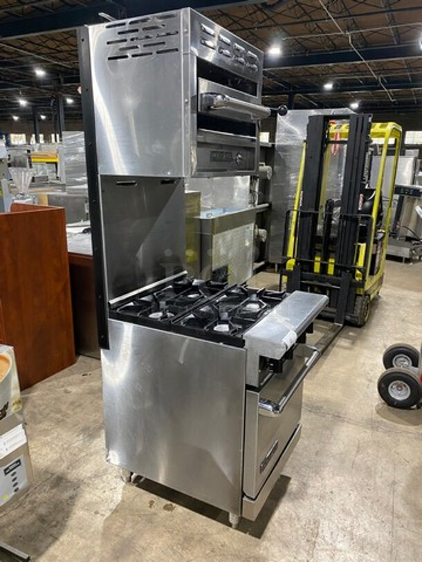 American Range Commercial Natural Gas Powered 4 Burner Stove! With Raised Back Splash And American Range Salamander! With Oven Underneath! All Stainless Steel! On Legs! - Image 2 of 9