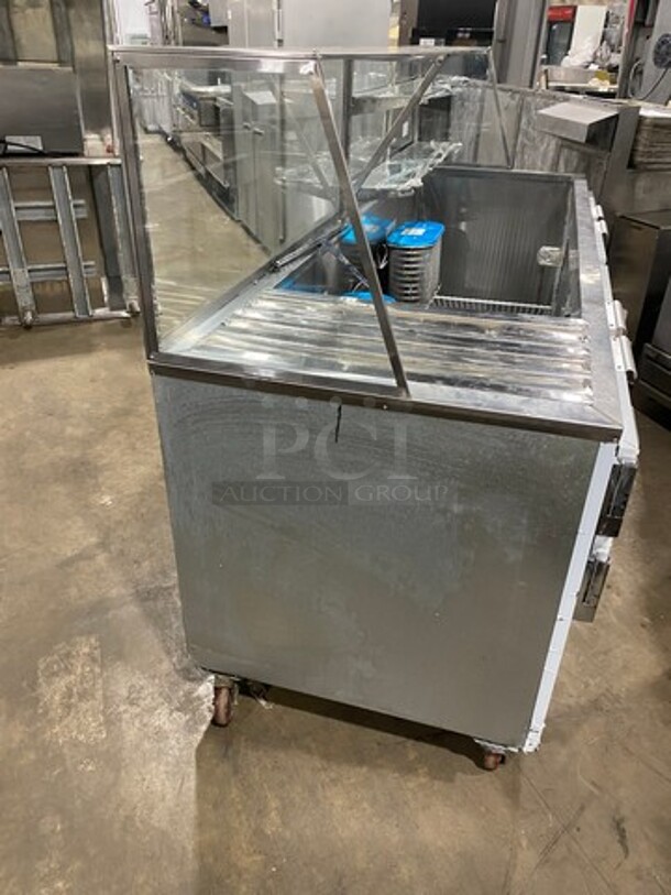 LATE MODEL! 2018 Leader Commercial Refrigerated Food Serving Station Counter/ Cold Pan! With Sneeze Guard! Stainless Steel Body! On Casters! Model: LM96SB SN: AB03M3002 115V 60HZ 1 Phase - Image 3 of 8