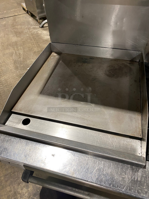 AMAZING! Therma Tek Commercial Natural Gas Powered Flat Top Griddle! With Right Side 2 Burners! Griddle Has Side Splashes! Raised Backsplash And Salamander Shelf! With Oven Underneath! Metal Oven Rack! All Stainless Steel! On Casters! - Image 8 of 11