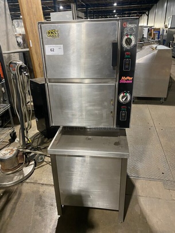 Groen Commercial Natural Gas Powered Dual Cabinet Steamer! All Stainless Steel! On Legs! Model: HY6GSTEAMER SN: 6G4561MC
