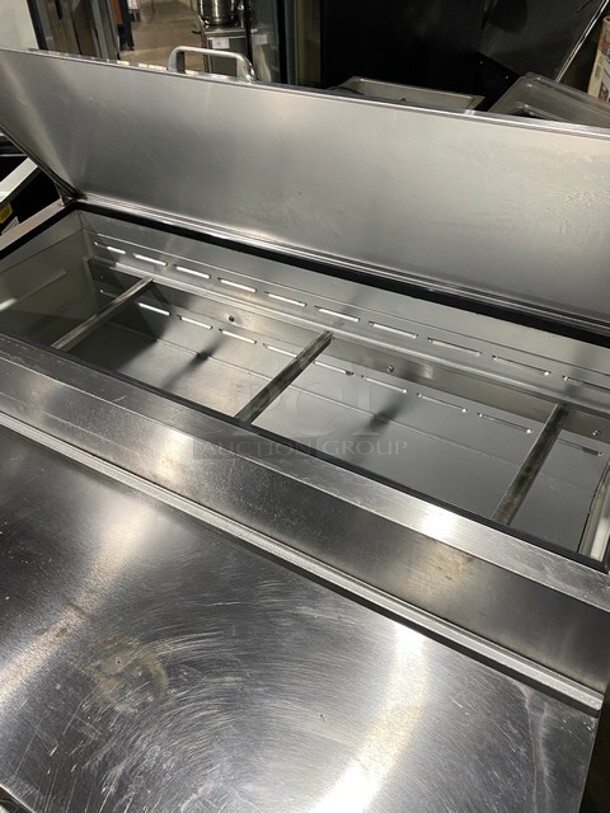 NICE! Beverage Air Commercial Refrigerated Pizza Prep Table! With Single Door Underneath Storage Space! All Stainless Steel! On Casters! Model: DP46! 115V 1PH - Image 5 of 11