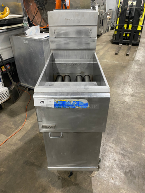 Pitco Frialator Commercial Natural Gas Powered Deep Fat Fryer! All Stainless Steel! On Casters! Model: 45C SN: G12JB042674