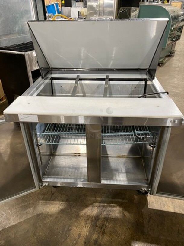 Universal Coolers Commercial Refrigerated Sandwich Prep Table! With Commercial Cutting Board! With 2 Door Storage Space Underneath! With Poly Coated Rack! All Stainless Steel! On Casters! - Image 5 of 9