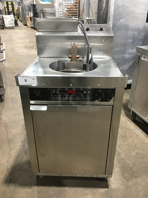 Nice! Giles Natural Gas Powered Commercial Kettle Chicken Fryer! With Automatic Basket Lift! With Oil Filter! Model CF400G Serial A40621020! On Casters! 