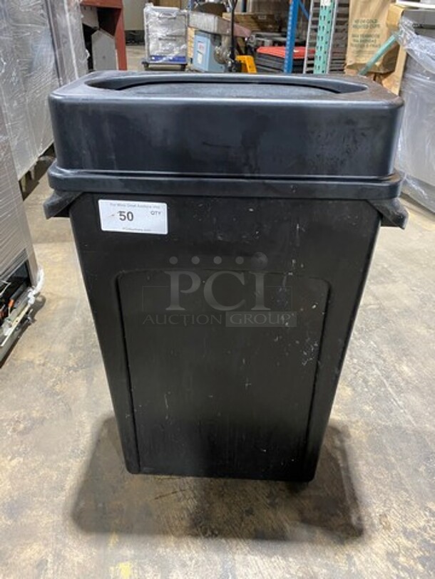 Black Poly Slim Style Trash Bin! With Lid! - Image 1 of 6