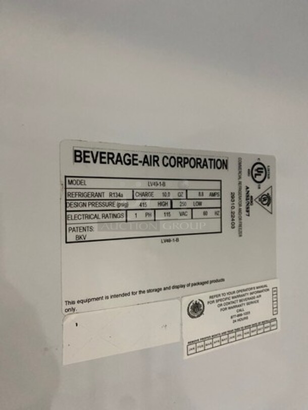 Beverage Air! Commercial 2 Door Reach In Cooler Merchandiser! With View Through Doors! With Poly Coated Racks! MODEL LV491B 115V 1PH - Image 8 of 9