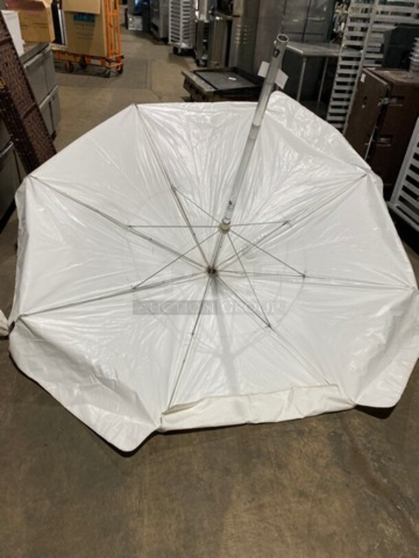 Party Time Plain White Patio Umbrella! With Pole! - Image 2 of 3