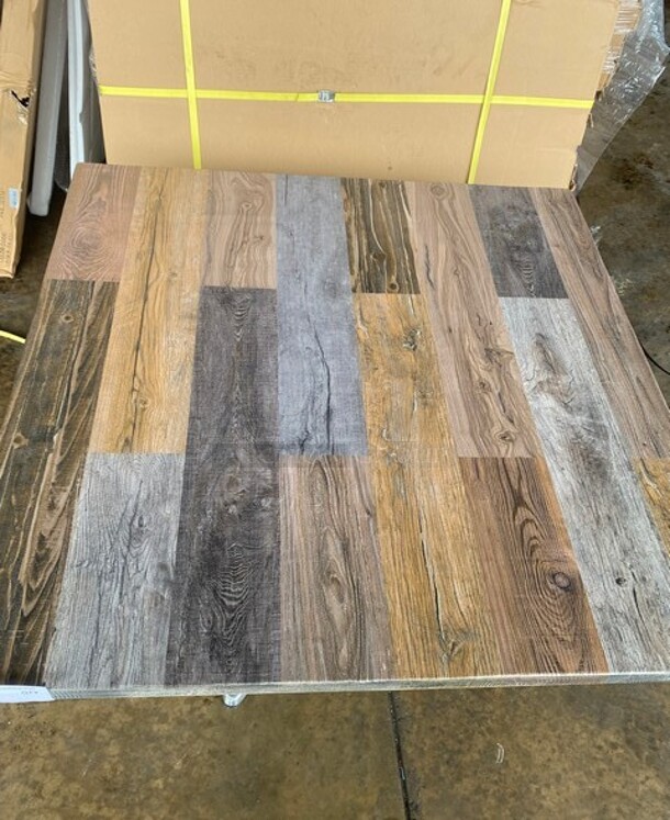 Wow! Brand New!  OCS Barn Plank Finish Scratch Resistant Durowood Composite Dining Table!  36 By 36! Suitable For Indoor & Outdoor Use With Polish Base! MODEL DWP002!  - Image 3 of 7