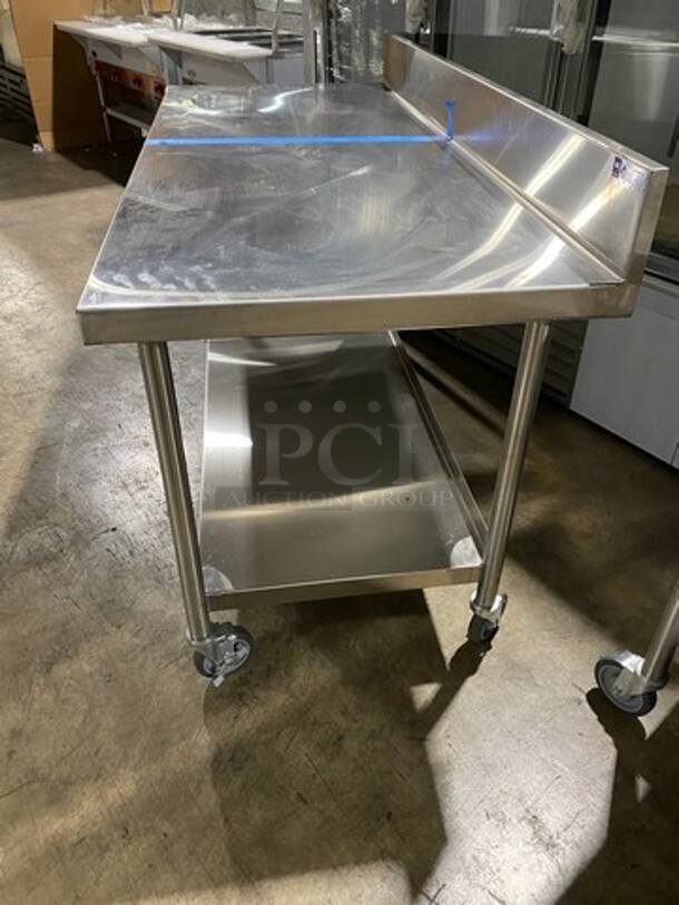 WOW! NEW! NEVER USED! Emi Heavy Duty Heavy Gage Welded Work Top/ Prep Table! With Back Splash! With Storage Space Underneath! Stainless Steel! On Casters! - Image 2 of 8