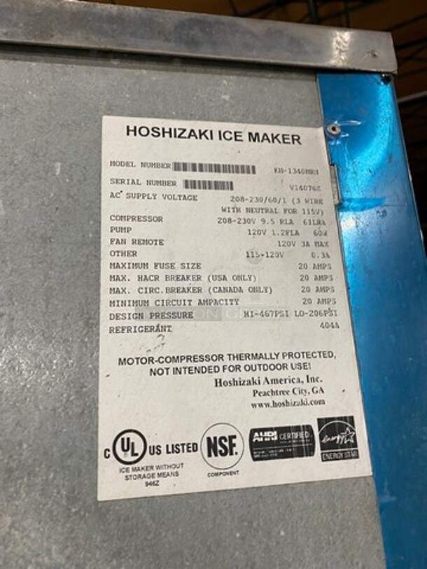 Hoshizaki Commercial Ice Maker Machine! With Commercial Ice Bin! All Stainless Steel! On Legs! Model: KM1340MRH SN: V14076K 208/230V 60HZ 1 Phase - Image 6 of 10