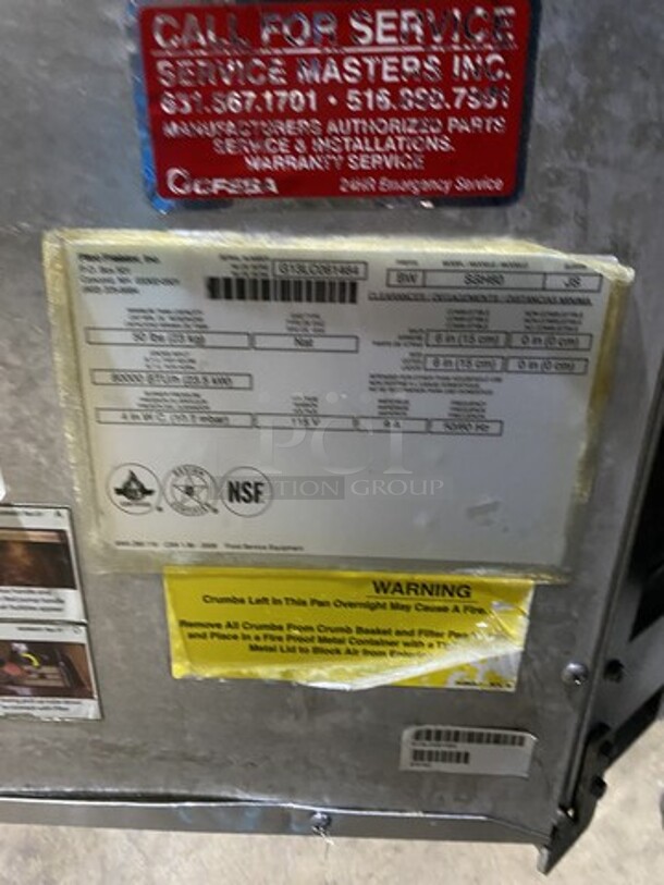 Wow! Pitco Soltice Supreme Natural Gas Powered 3 Bay Deep Fat Fryer! With Digital Control Board! With Oil Filter System! Model SS1460 Serial G13L0061464! With Night Covers! On Casters!  - Image 12 of 12
