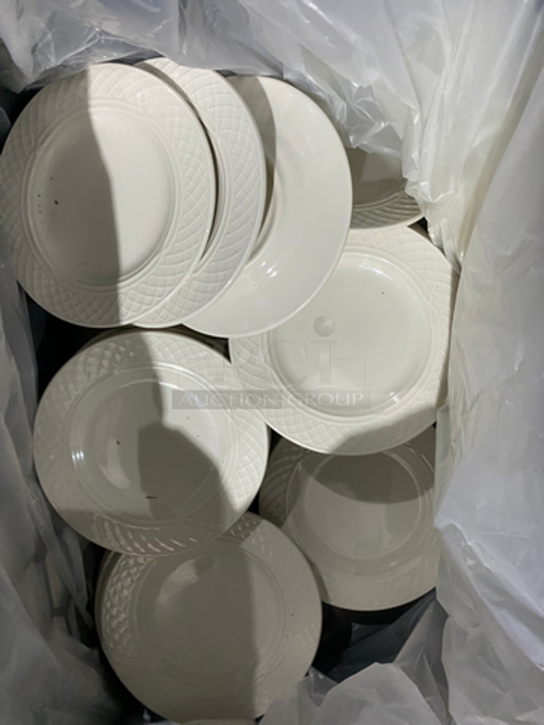 ALL ONE MONEY! Homer Laughlin White Ceramic Plates! Includes Black Poly Crate! - Image 2 of 6