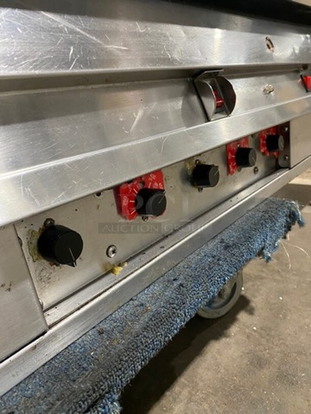 MagiKitch'n Commercial Countertop Natural Gas Powered Mirror Shine Flat Top Griddle! With Back And Side Splashes! All Stainless Steel! WORKING WHEN REMOVED! - Image 8 of 9