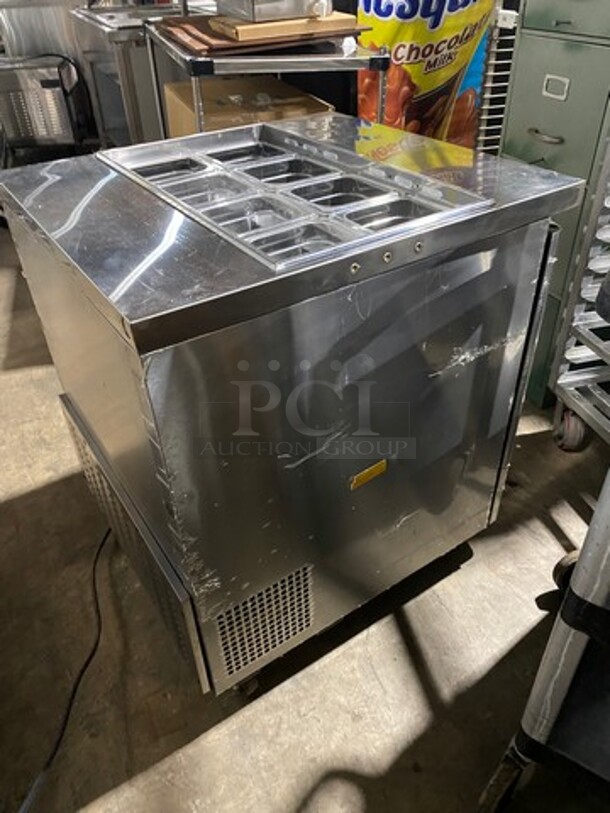 Turbo Air Commercial Refrigerated Salad Bar Island! Single Door Underneath Storage Space! All Stainless Steel! On Casters! Model: MST28N711S SN: H2KMS29FZ0627 115V - Image 4 of 12